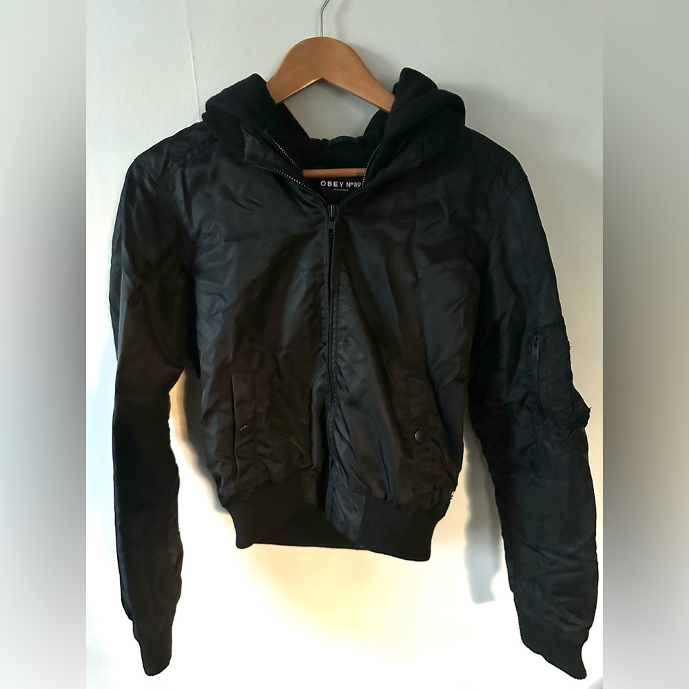 Obey Women’s Black Bomber Jacket with Hood Size XS